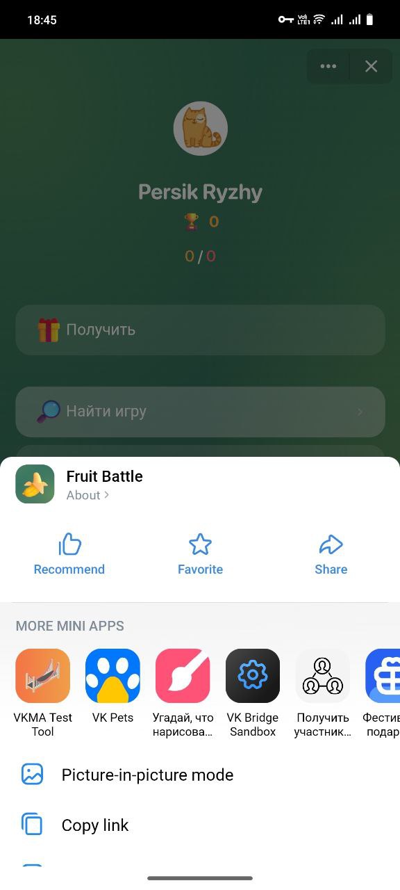 The Recommend button on the VK mobile app